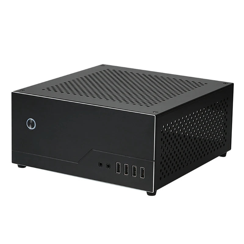 FH01 Mini ITX Computer Case Small Desktop Chassis Compact PC Gaming Case Front 4 x USB and O Interface Aluminum Body