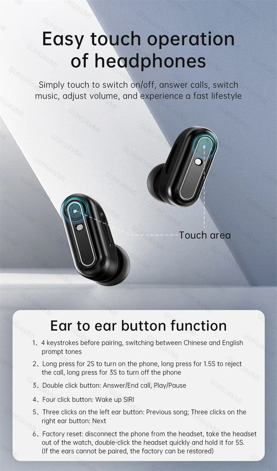 New 1.39" Watch Men 2 In 1 TWS Earphone Smartwatch Sport Music HIFI Stereo Wireless Headset Heartrate Waterproof Smartwatch NFC