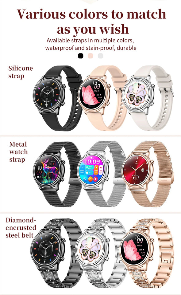 Bluetooth Call Smart Watch Women 1.27 inch 360*360 HD Display Sports Watches For Diamond Strap 2024 New Smart Watch For Xiaomi