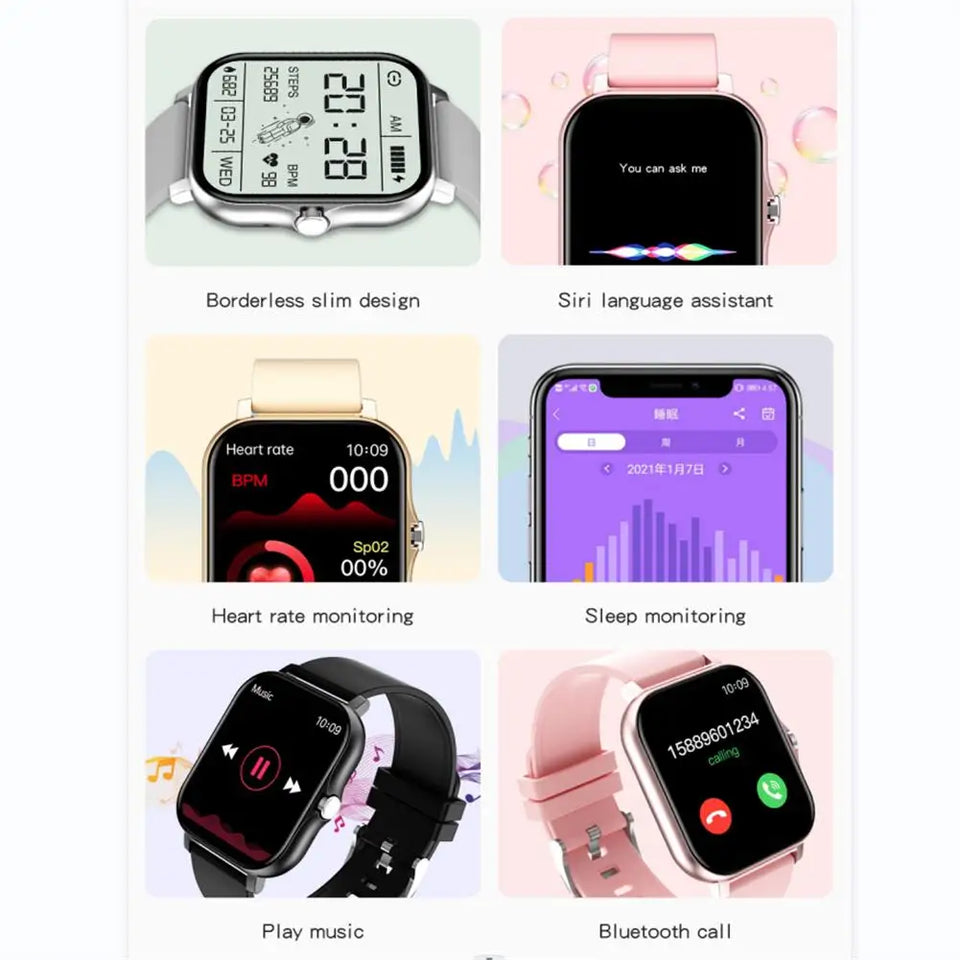 GT20 Smart Watch Heart Rate Sleep Blood Pressure Monitor Watch 1.69 Color Screen IP67 Waterproof Fitness Tracker for Android Ios