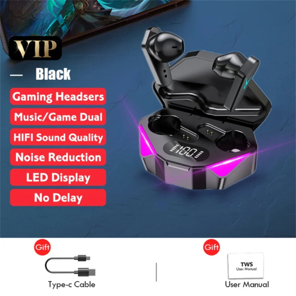 Wireless Gaming Earbuds With Mic Bass Audio Sound Positioning 9D Stereo Music HiFi Headset For Gamer Phone