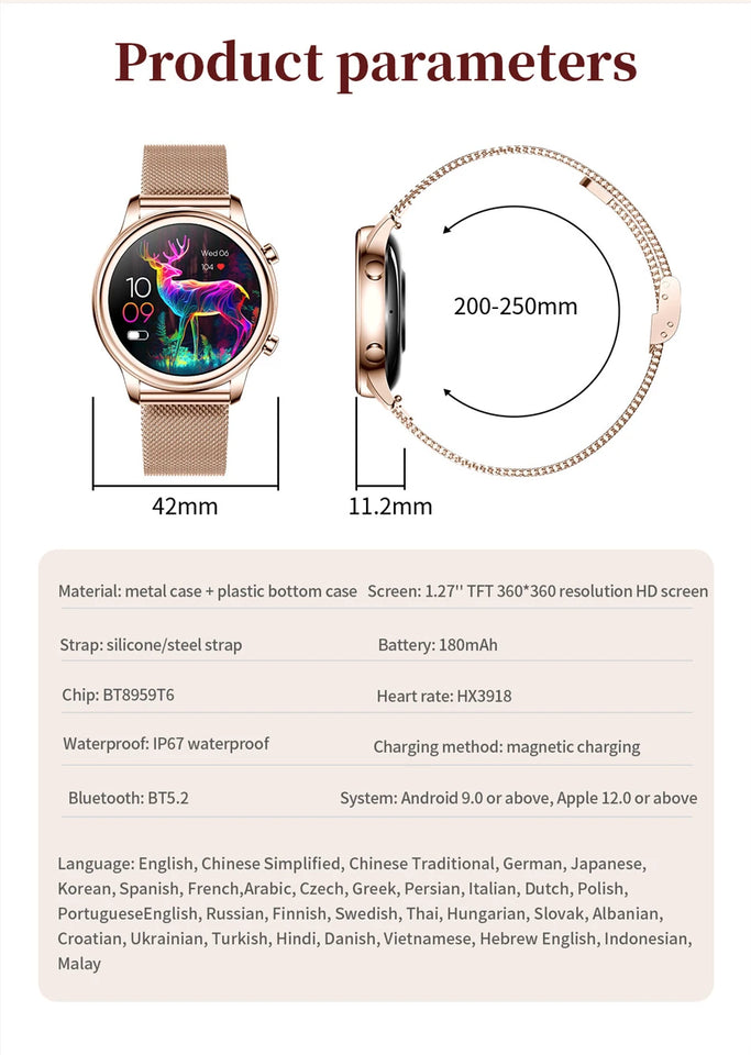 Bluetooth Call Smart Watch Women 1.27 inch 360*360 HD Display Sports Watches For Diamond Strap 2024 New Smart Watch For Xiaomi