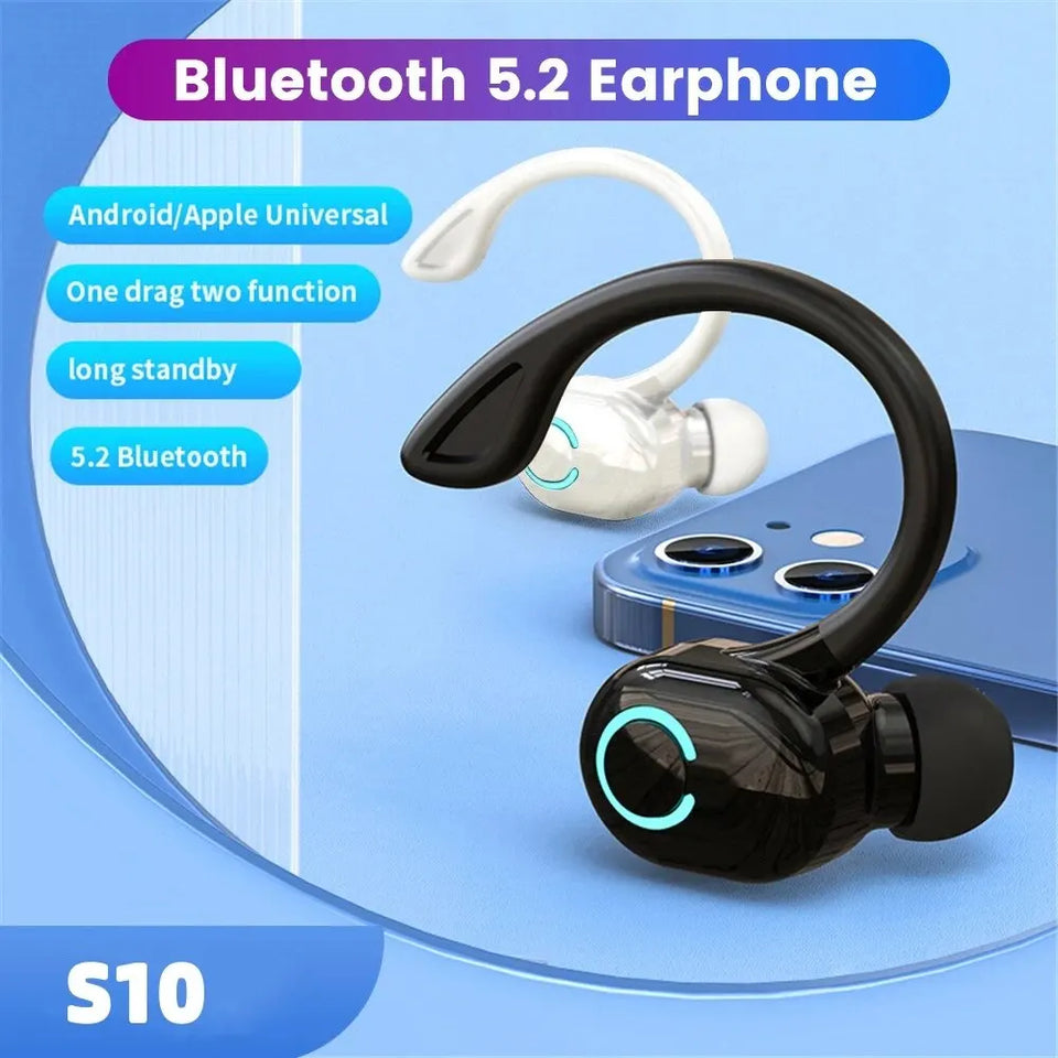 Bluetooth 5.2 Headset Business Wireless Earbuds Earphones Stereo Sports Game Headphone Ear Hook Mini HIFI Bass Noise Cancelling