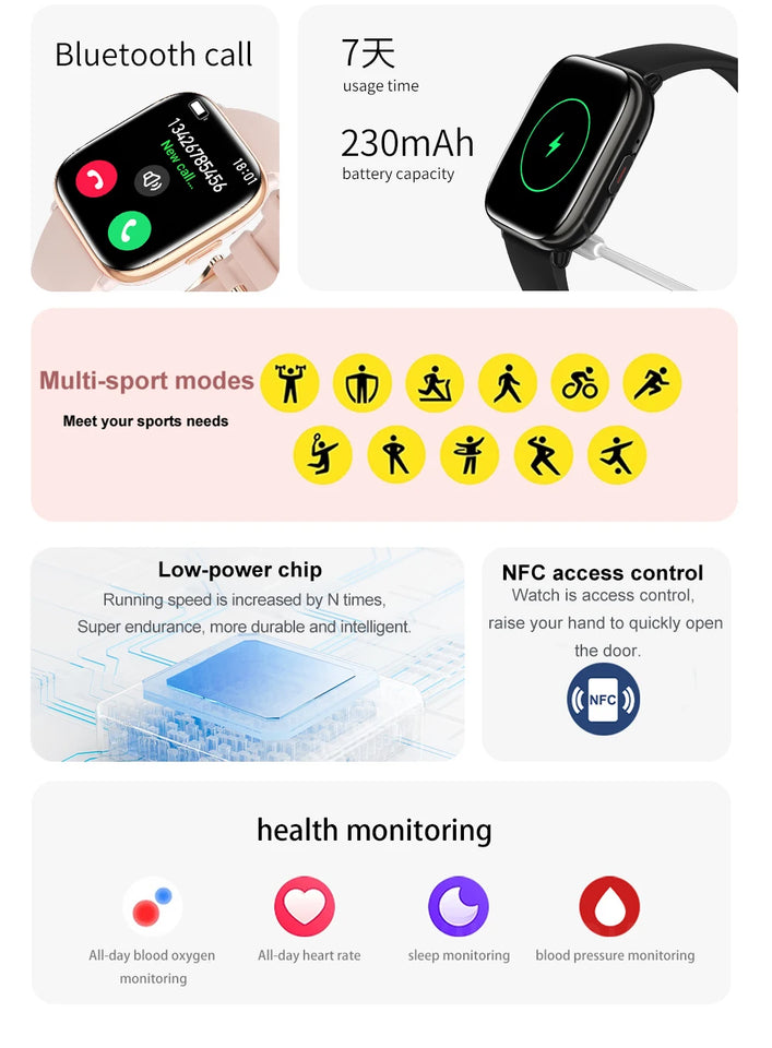 2024 NEW AMOLED Screen Smart Watch Men Women Bluetooth Call NFC Calendar Smartwatch Heart Rate Blood Pressure Sport Smartwatch