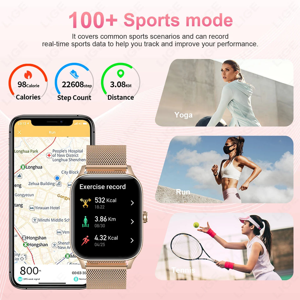 LIGE Fashion Smartwatch BT Call Woman‘s Health Monitoring Bracelet Custom Dials Lady Gift Clock AI Voice Sport Smart Watches Men