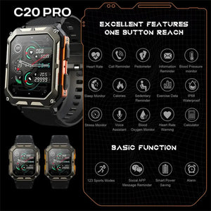 C20 Pro Smart Watch For Men 1.83 Inch Bluetooth-compatible Music Call Outdoor Sports Fitness Smartwatch for Android 6.0+ Ios 9.0