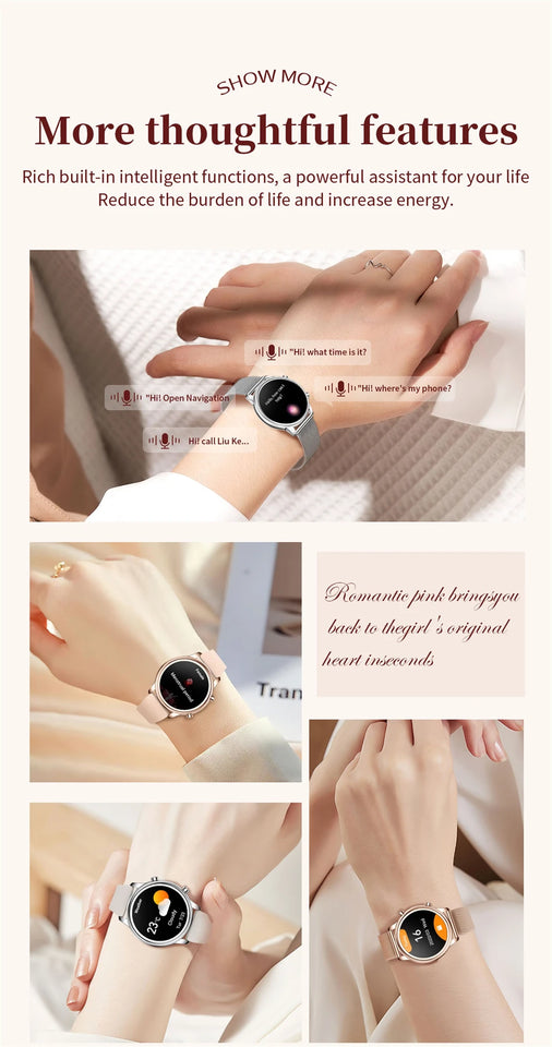 Bluetooth Call Smart Watch Women 1.27 inch 360*360 HD Display Sports Watches For Diamond Strap 2024 New Smart Watch For Xiaomi