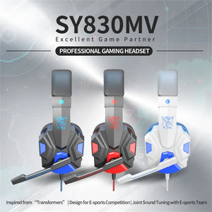 SY830MV Wired Headset Noise Canceling Stereo Over Ear Headphones With Cool LED Lighting For Cell Phone Gaming Computer Laptop