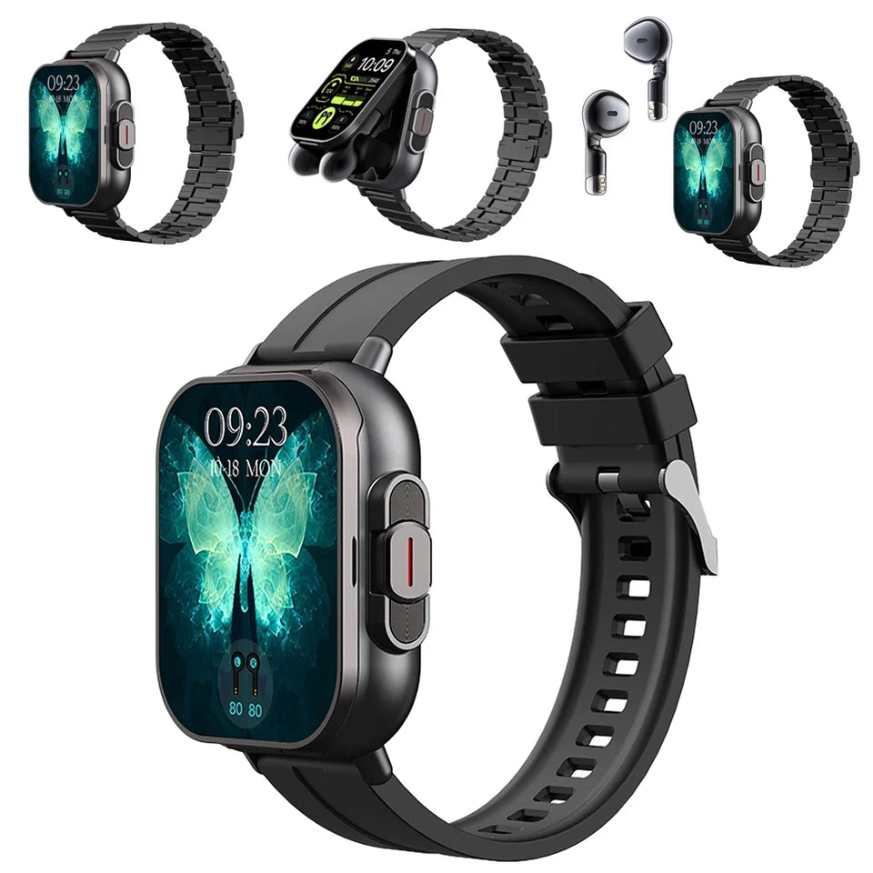 2" Headset 2 in 1 Smart Watch BT Call Bluetooth Headphones Watches Heart Rate Sport Fitness Bracelet TWS Earphone Smartwatch Men