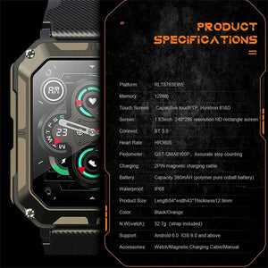 C20 Pro Smart Watch For Men 1.83 Inch Bluetooth-compatible Music Call Outdoor Sports Fitness Smartwatch for Android 6.0+ Ios 9.0