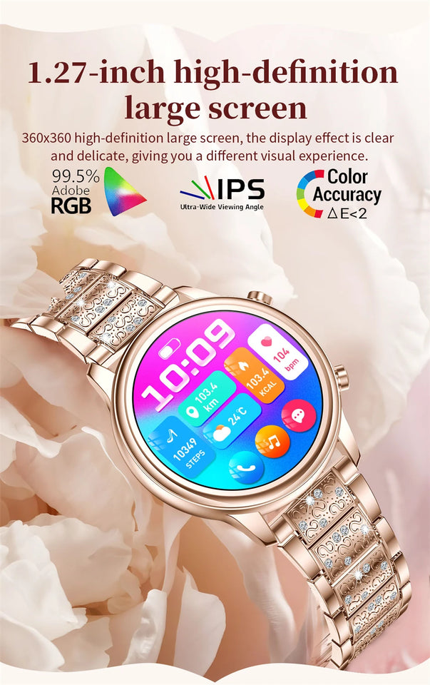 Bluetooth Call Smart Watch Women 1.27 inch 360*360 HD Display Sports Watches For Diamond Strap 2024 New Smart Watch For Xiaomi